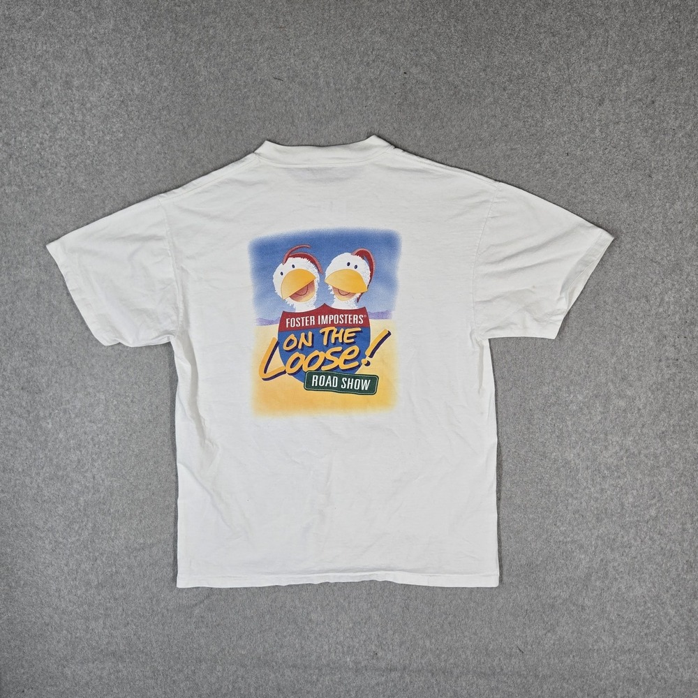VINTAGE Foster Farms Shirt L White Foster Imposter On The Loose Promo Tee